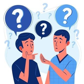Graphic of two people having a conversation with question marks in speech bubbles above their heads
